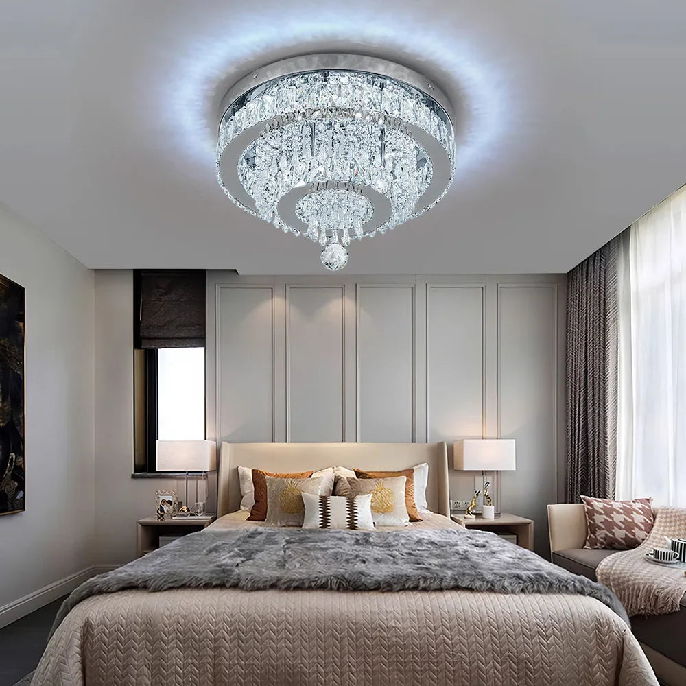 KOMORE Elegant Crystal Round & Square Ceiling Light for Living Room, Bedroom, Kitchen