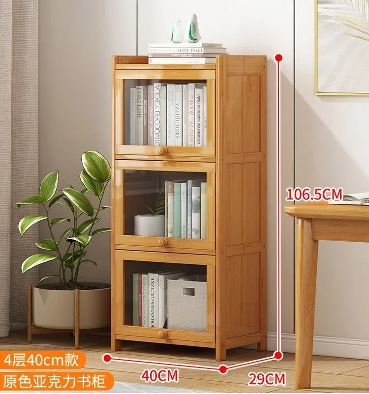 Japanese Home Furniture Bamboo Bookcases Organizer Multi-layer Storage Shelf Simple Retro Bookshelf With Door Modern Office Desk