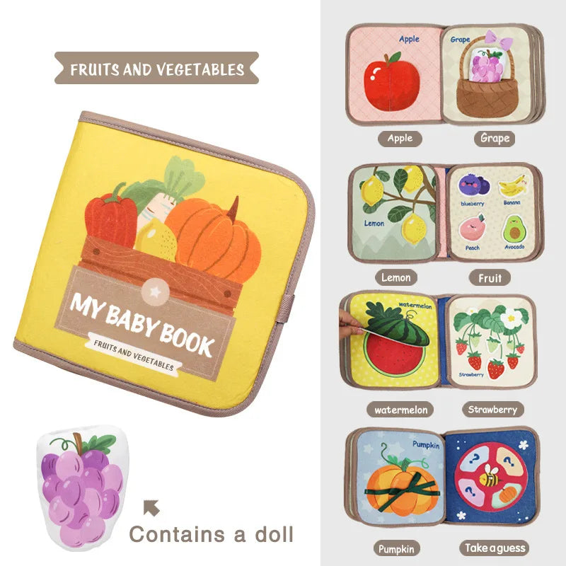 Montessori Busy Book Baby Early Education Book,Puzzle Toy, Animal Cognitive Fabric Book, Repeated Paste Book & Sensory toys