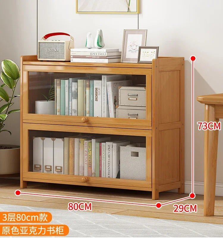 Japanese Home Furniture Bamboo Bookcases Organizer Multi-layer Storage Shelf Simple Retro Bookshelf With Door Modern Office Desk
