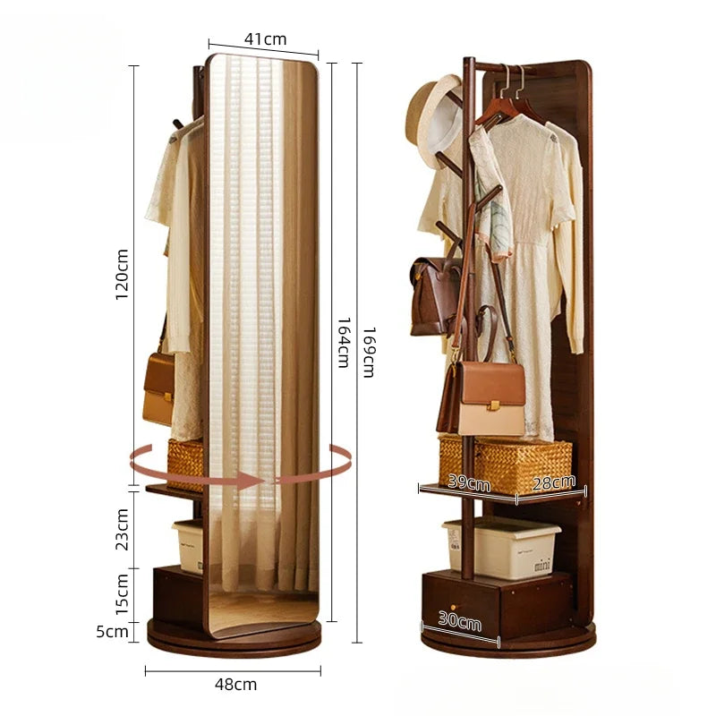 Full Length Mirror Cabinet Rotating Wooden Dressing Modern Creative Mirror Cabinet Minimalist Espejos De Piso Storage Furniture