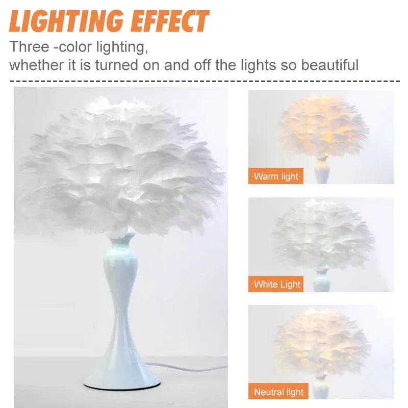 Feather Table Lamp LED Night Light Modern Creative