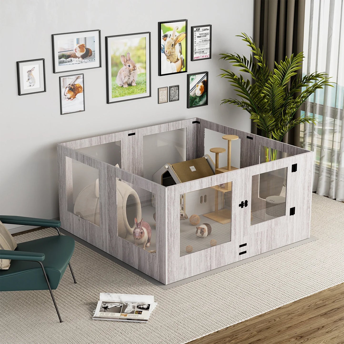 Clear Tempered Glass Pet Exercise Fence House, Dog Whelping Pen Box, for Indoor with Waterproof Pad, 8/4 Panels
