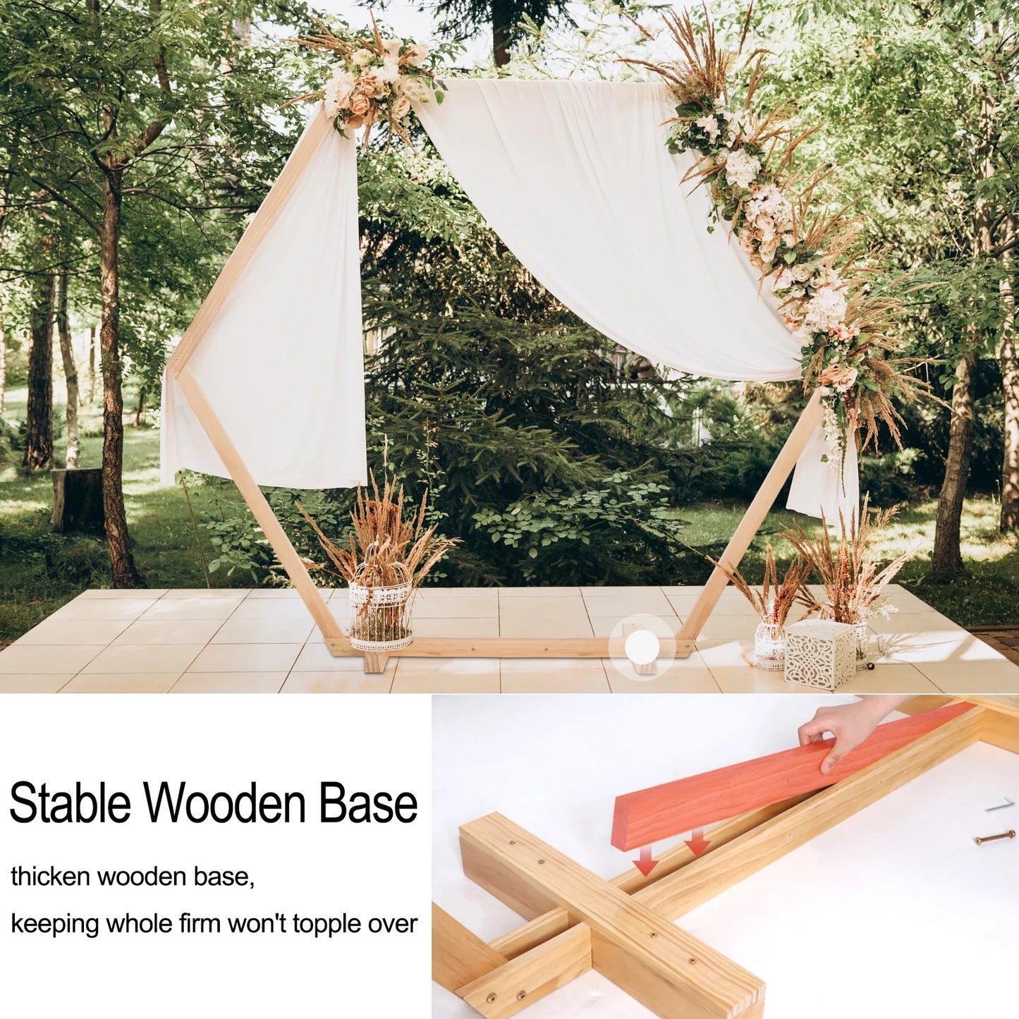 Heavy Duty Wedding Party Arch Door Background Wooden Hexagon Flower Arbor Stand Ceremony Archway Decor