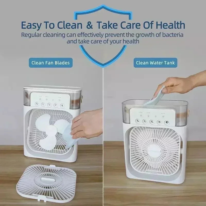 New 3 In 1 Fan AIr Conditioner Household Mini Air Cooler LED Night Light Portable