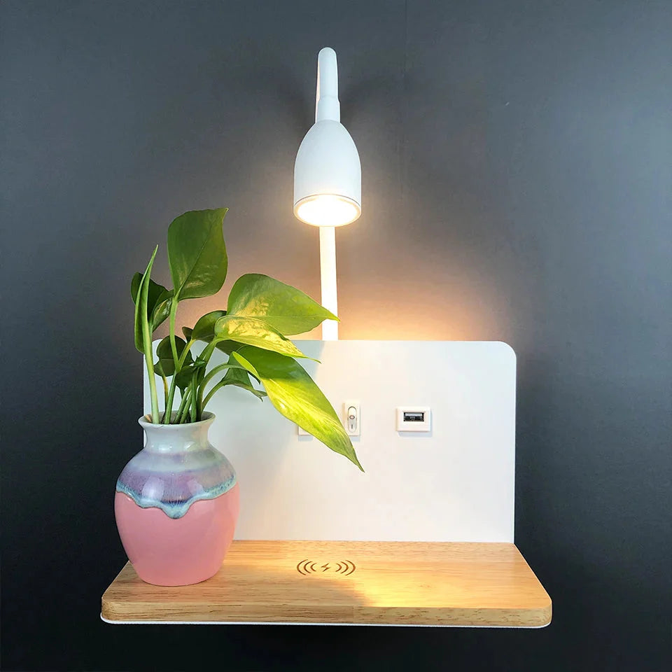 Indoor LED Wall Lamp With USB Interface And Wireless Charging 360° Rotatable