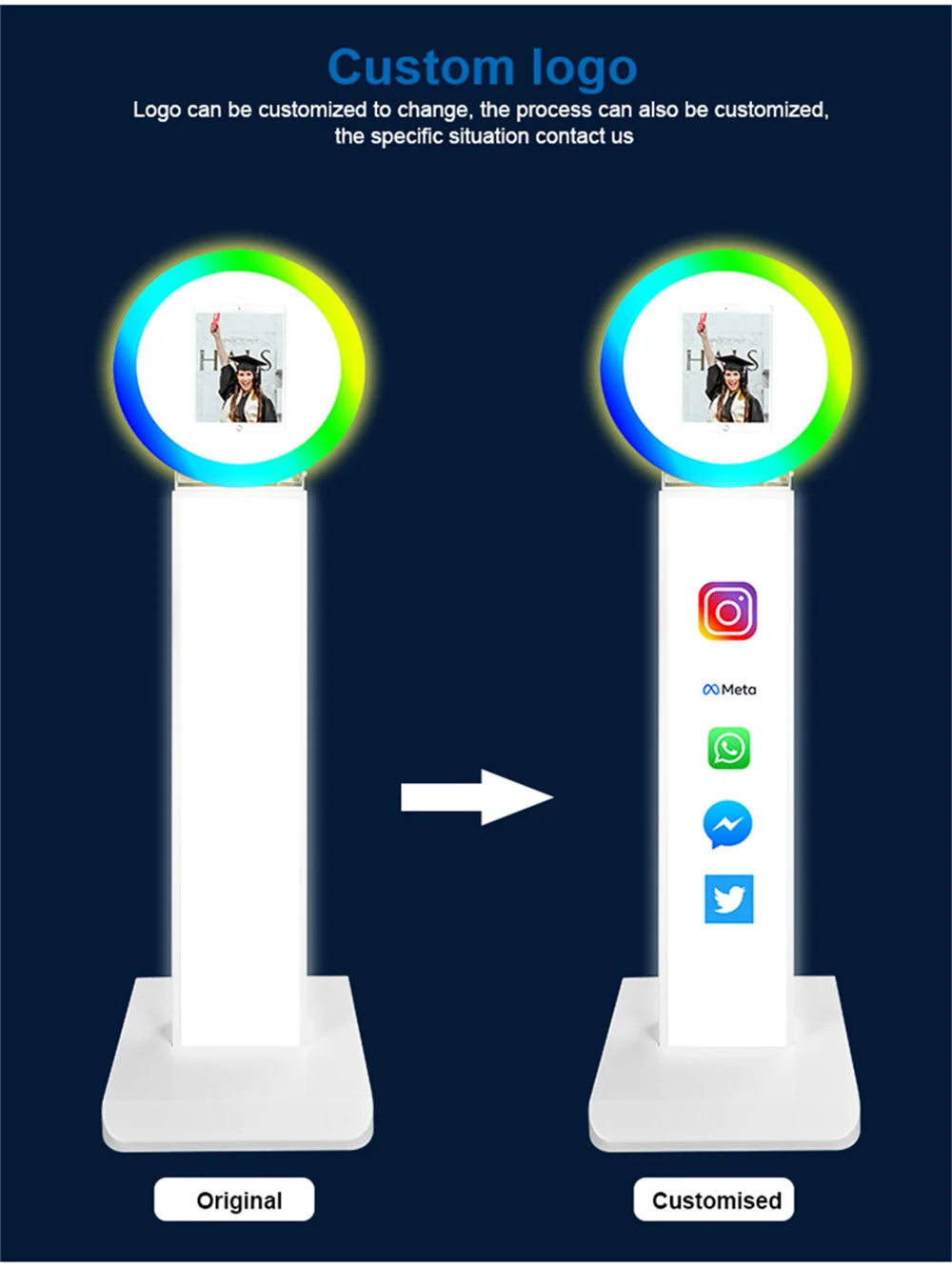 iPad Photo Booth Selfie Machine Shell Adjustable Stand Photobooth With LED Ring Light Customized LOGO For Wedding Partys Events