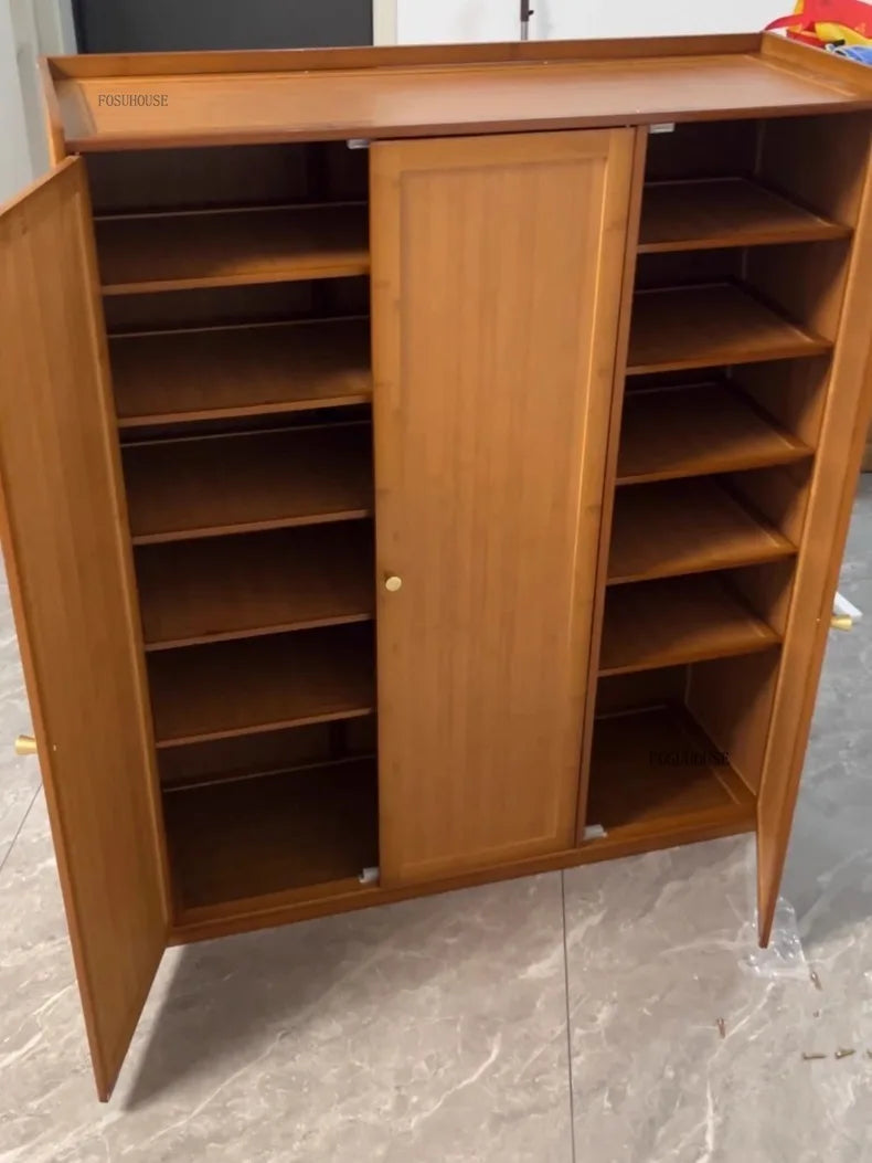 Japanese Bamboo Shoe Rack Indoor Multi-layer Dustproof Shoe Organizers Furniture Imitation Rattan Weave Cabinets for Living Room