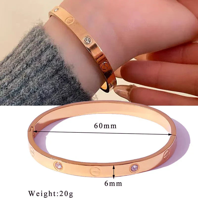 Classic Design Stainless Steel Rose Gold Color Smooth Metal Bracelet for Women's Non Fading Jewelry Trendy Explosive Accessories