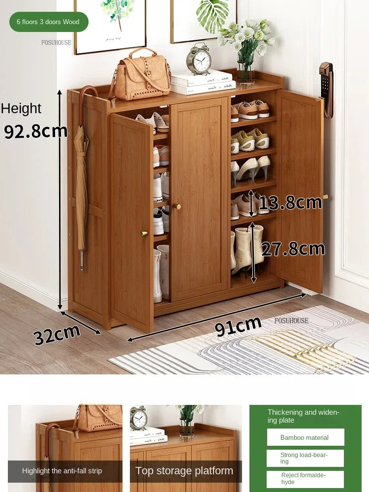 Japanese Bamboo Shoe Rack Indoor Multi-layer Dustproof Shoe Organizers Furniture Imitation Rattan Weave Cabinets for Living Room