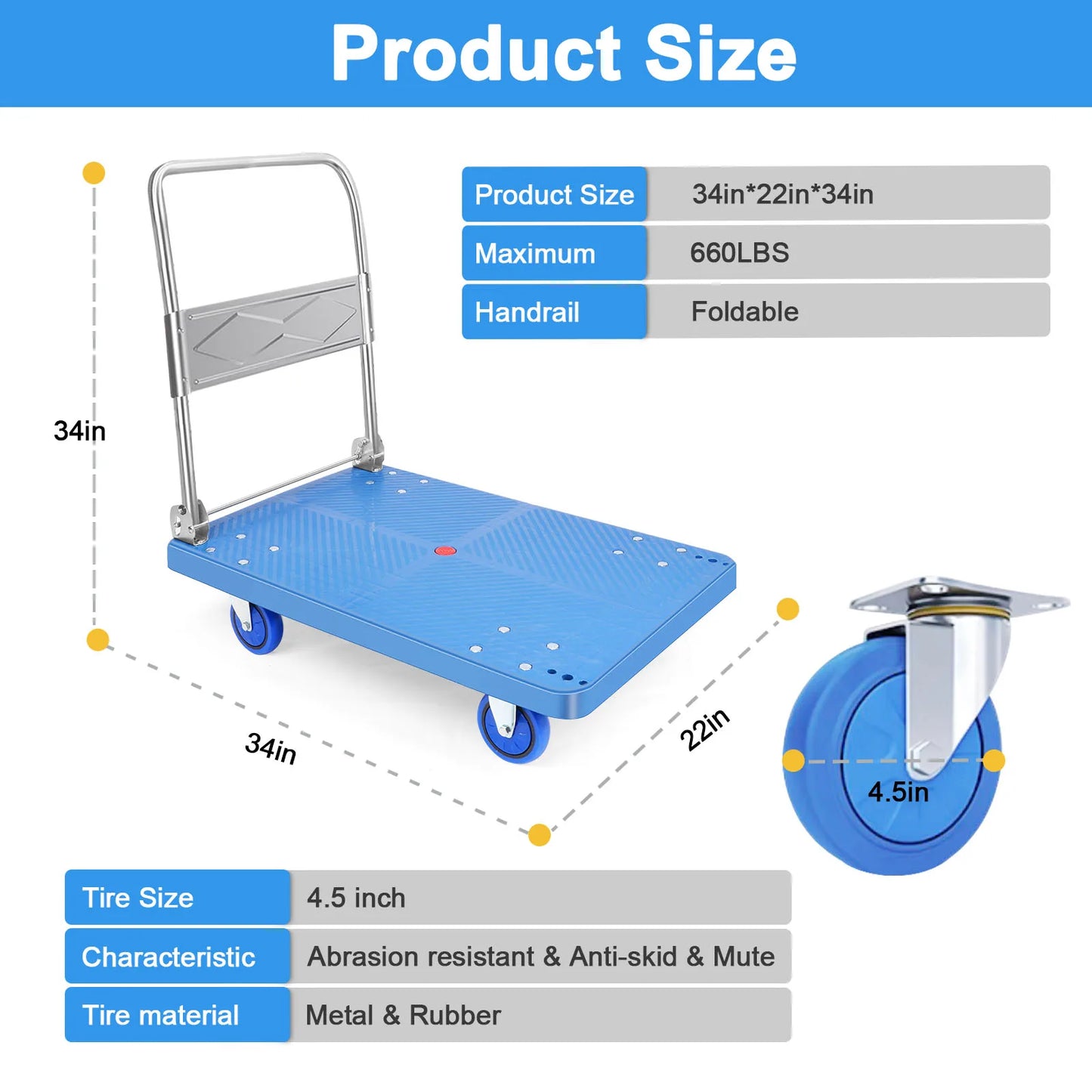 Heavy Duty Shopping Cart Hand Truck Dolly Cart with Wheels Portable Folding Cart Trolley Luggage Cart