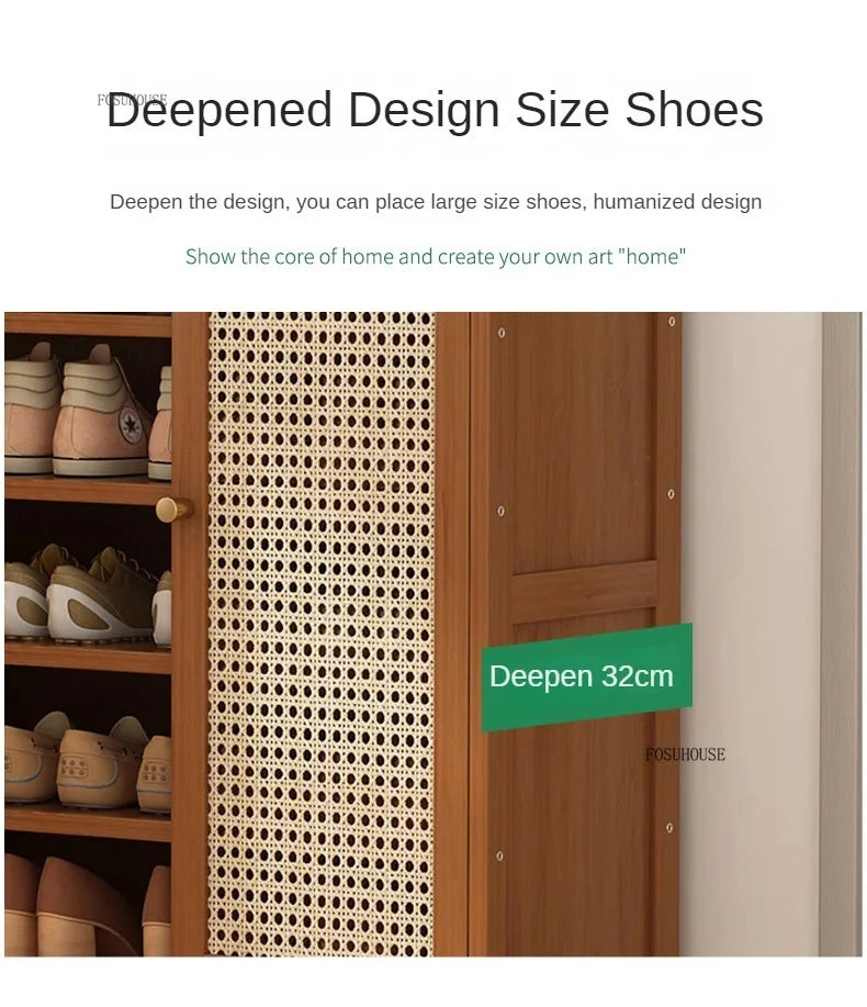 Japanese Bamboo Shoe Rack Indoor Multi-layer Dustproof Shoe Organizers Furniture Imitation Rattan Weave Cabinets for Living Room
