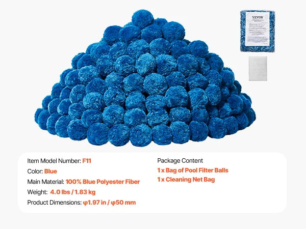 VEVOR Pool Filter Balls 1.5 lbs-4.6 lbs Reusable Blue / White Polyester Fiber Filter Media with Wash Bag, for Pool Aquarium Tank