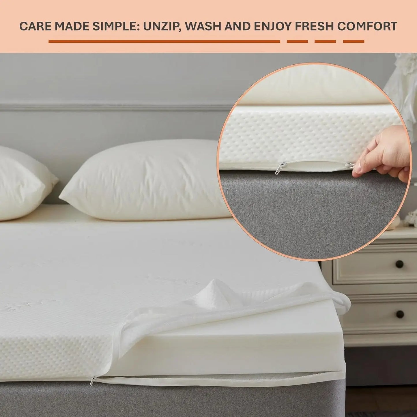 7cm (3inch) Memory Foam Mattress Topper Enhancer Overlay Dual-Layer Back Pain Relief, Includes  Zip Removable Washable Cover