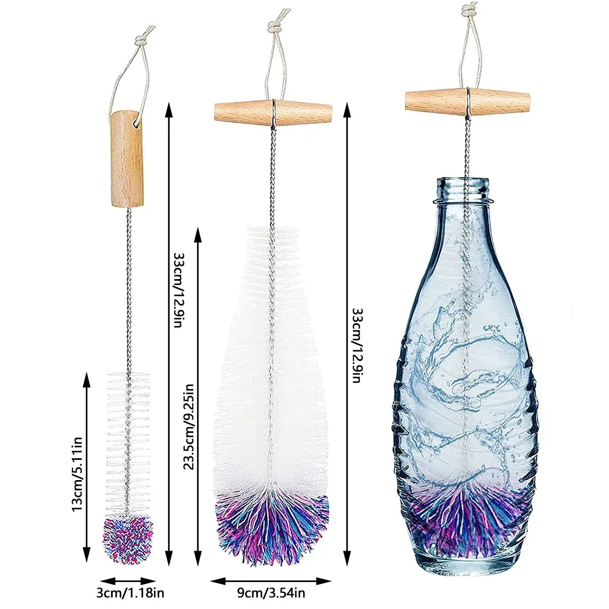 Bottle Brush for Soda Glass Bottles, Gentle Scratch-Free Nylon Bristles, Baby Bottle Cleaner, Glass Carafe for Drinking Bottles