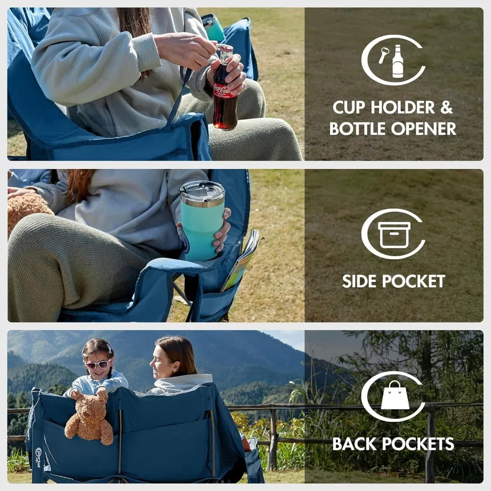 Double Camping Chairs Tub Chair Deluxe Moon Chairs Collapsible Giant Festival Garden Lawn Picnic Chair Load 272KG