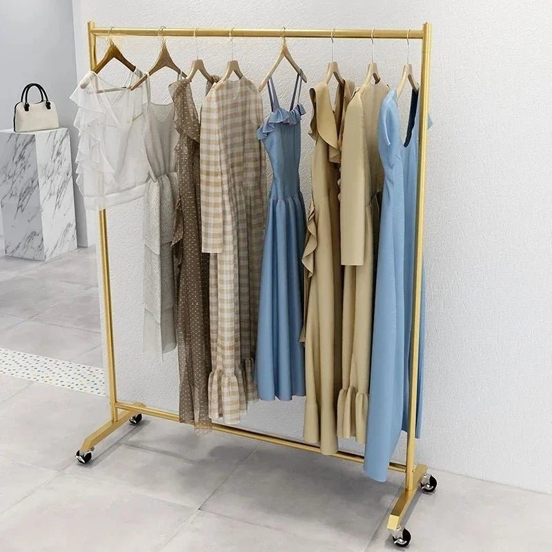 Clothes Storage Rod Stand Wheels Mobile Folding Clothes Drying Hangers Rail Golden Balcony Colgador De Ropa Bedroom Furniture
