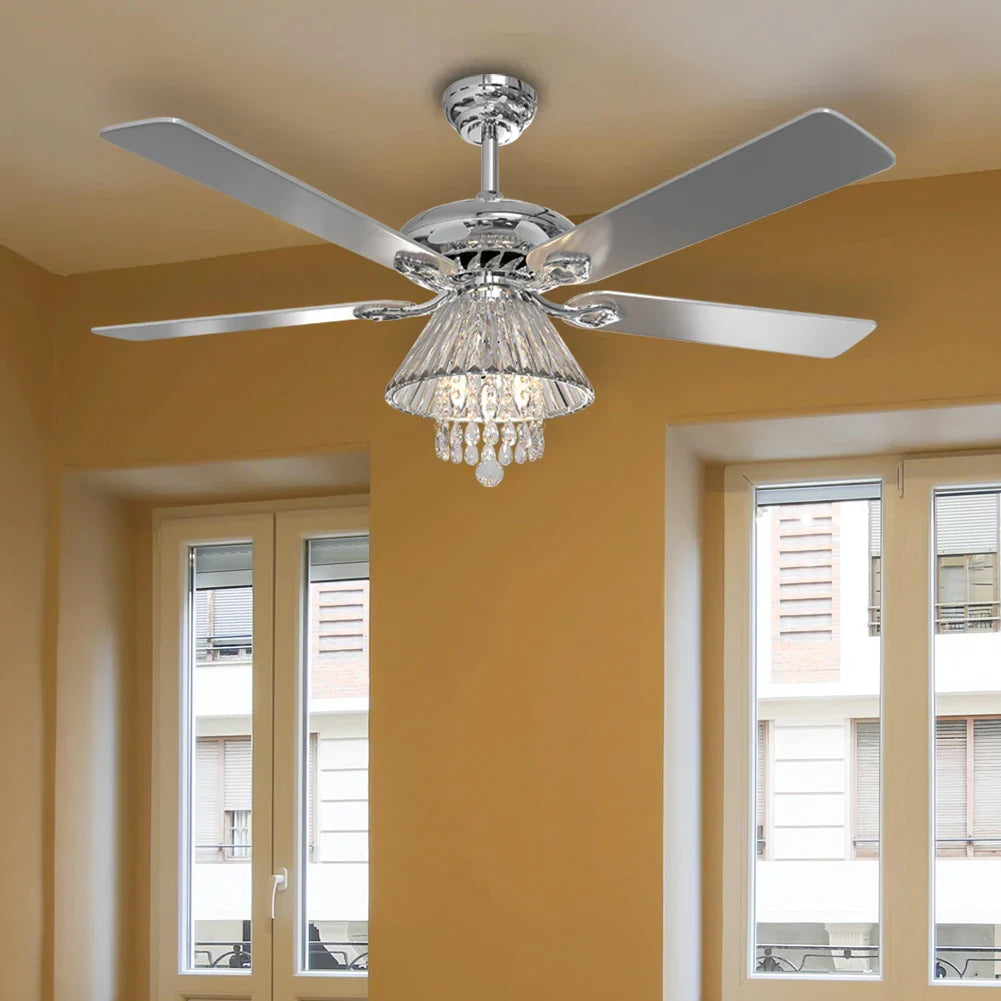 KOMORE 52 Inch Modern 5 Wood Blade Ceiling Fan Chandelier with Remote Control for Office, Living Room, Bedroom