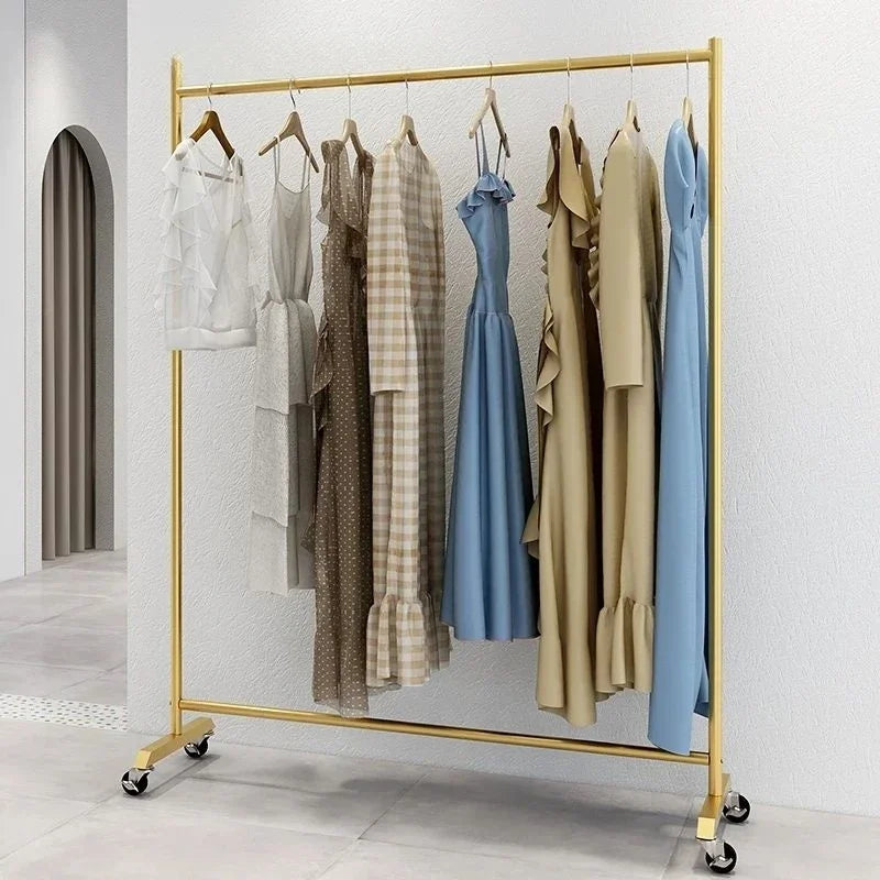 Clothes Storage Rod Stand Wheels Mobile Folding Clothes Drying Hangers Rail Golden Balcony Colgador De Ropa Bedroom Furniture