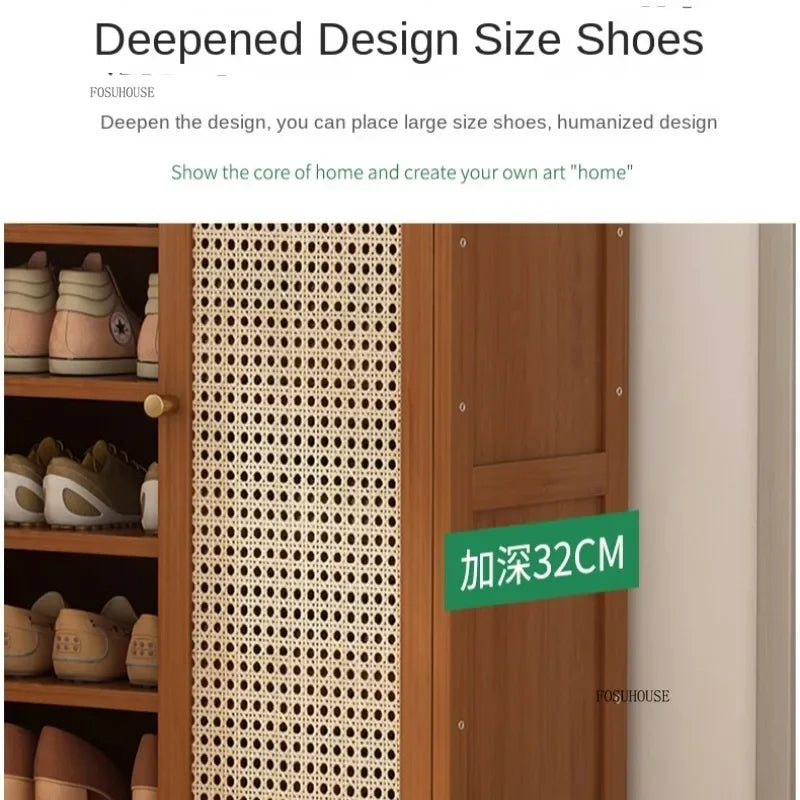 Japanese Bamboo Shoe Rack Indoor Multi-layer Dustproof Shoe Organizers Furniture Imitation Rattan Weave Cabinets for Living Room
