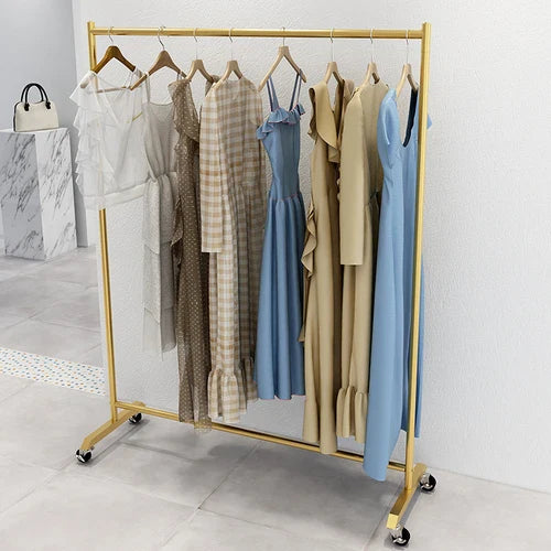 Clothes Storage Rod Stand Wheels Mobile Folding Clothes Drying Hangers Rail Golden Balcony Colgador De Ropa Bedroom Furniture