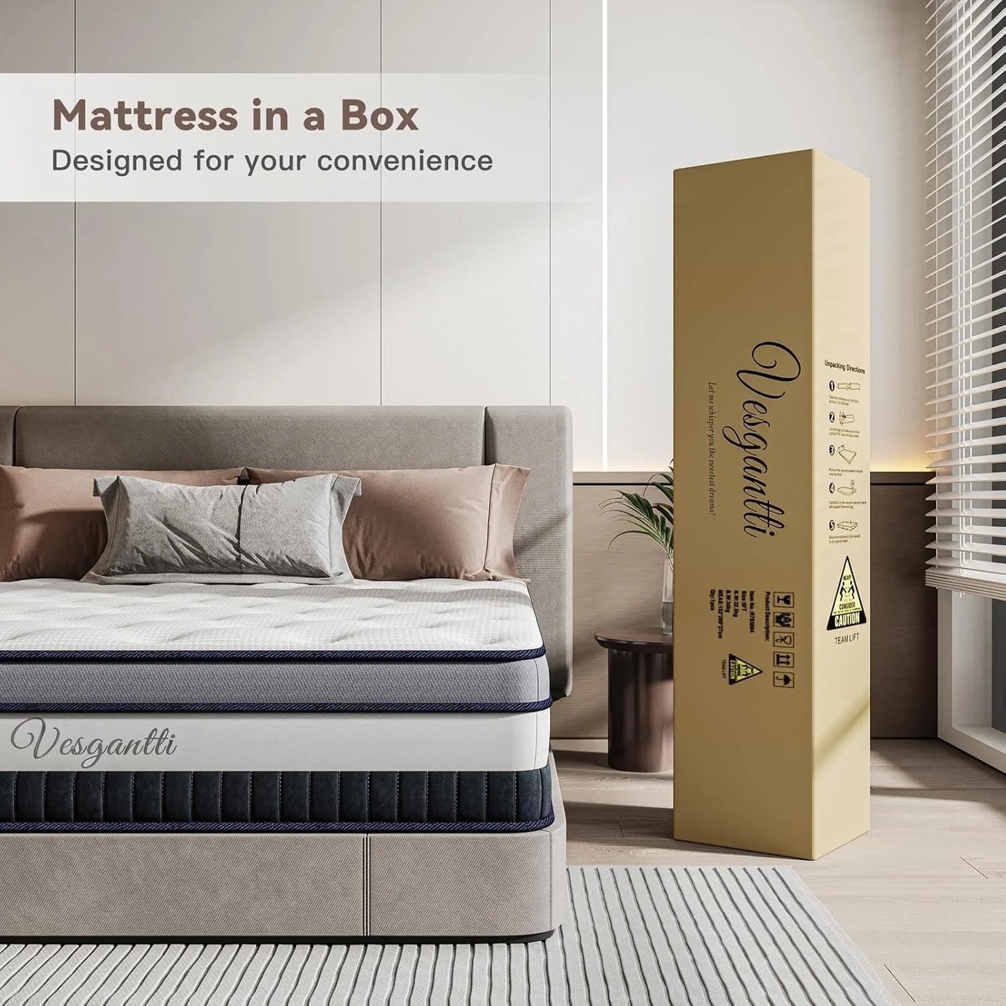 9.4 Inch Pocket Sprung Mattress with Breathable Foam and Individually Pocket Spring - Medium, Luxury Box Top Collection