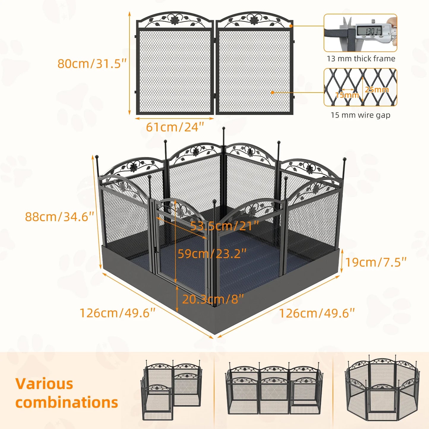 Foldable Metal Dog Playpen with Fertility Mat and Gate, Heavy Duty Pet Whelping Box, Exercise Fence Cage, Kennnels, 8 Panels