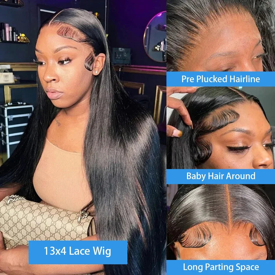 30 34 Inch 13x6 Lace Front Human Hair Wig Bone Straight Preplucked Brazilian 13x4 360 Lace Front Wig Human Hair Wigs For Women