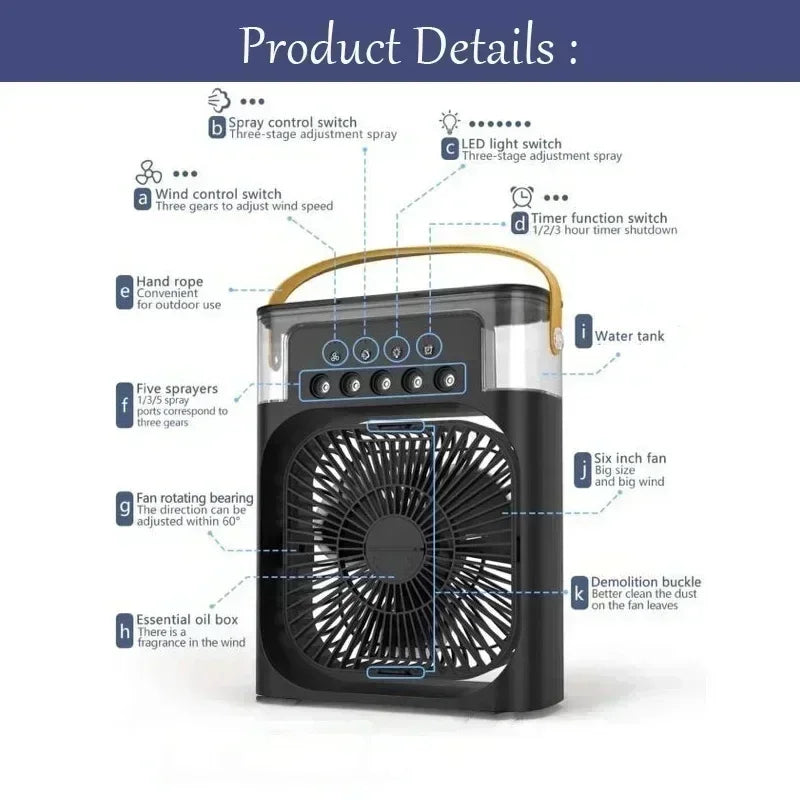 New 3 In 1 Fan AIr Conditioner Household Mini Air Cooler LED Night Light Portable