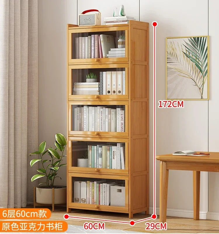 Japanese Home Furniture Bamboo Bookcases Organizer Multi-layer Storage Shelf Simple Retro Bookshelf With Door Modern Office Desk