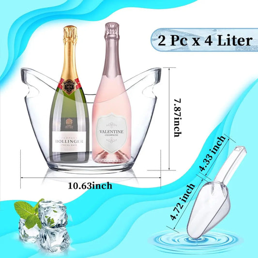 1PC Ice Buckets and 1PC Scoop for Parties Clear Acrylic Ice Bucket 4 Liter Good for 2 Champgne or 4 Beer Bottles Free Shipping
