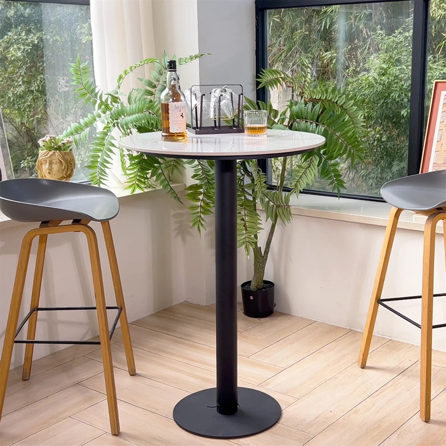 High-End Round Bar Table, Small Kitchen Dining Table, Cocktail Table for Living Room, Party Stone Top, Tall, 100cm