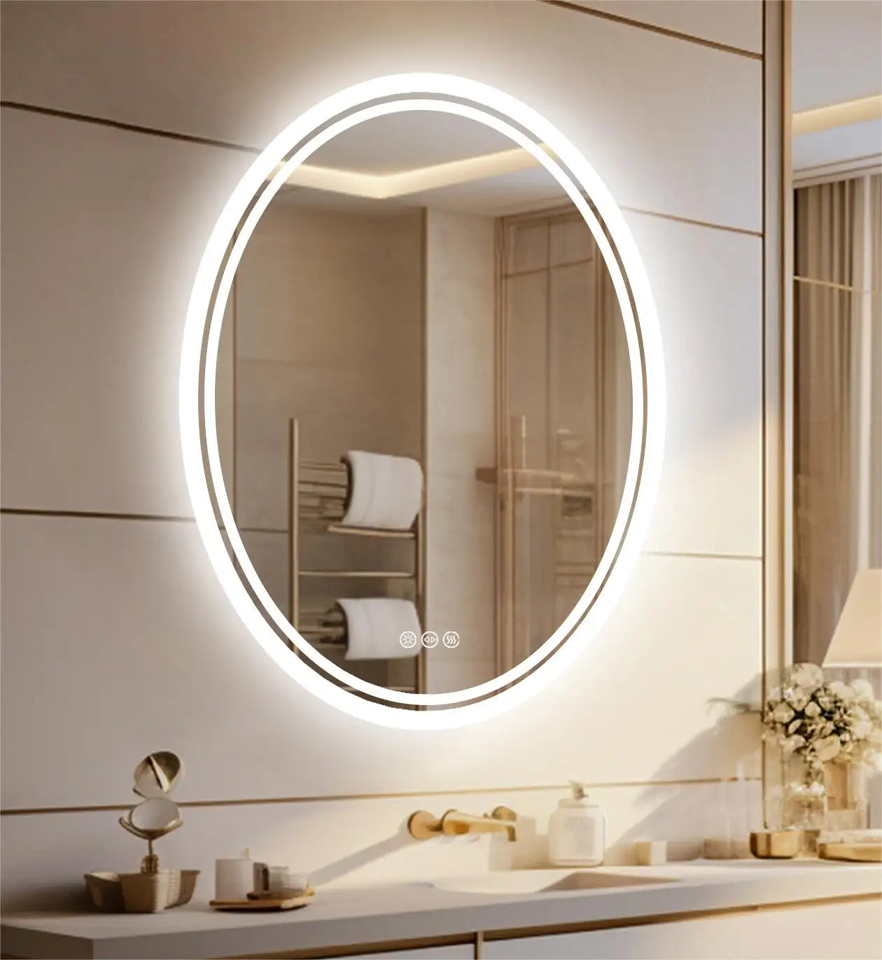 Ultra Bright Oval LED Bathroom Mirror, Anti-Fog, Dimmable, Backlit, Lighted Vanity Mirror, 3 Touch Switch, 28 ", 32"