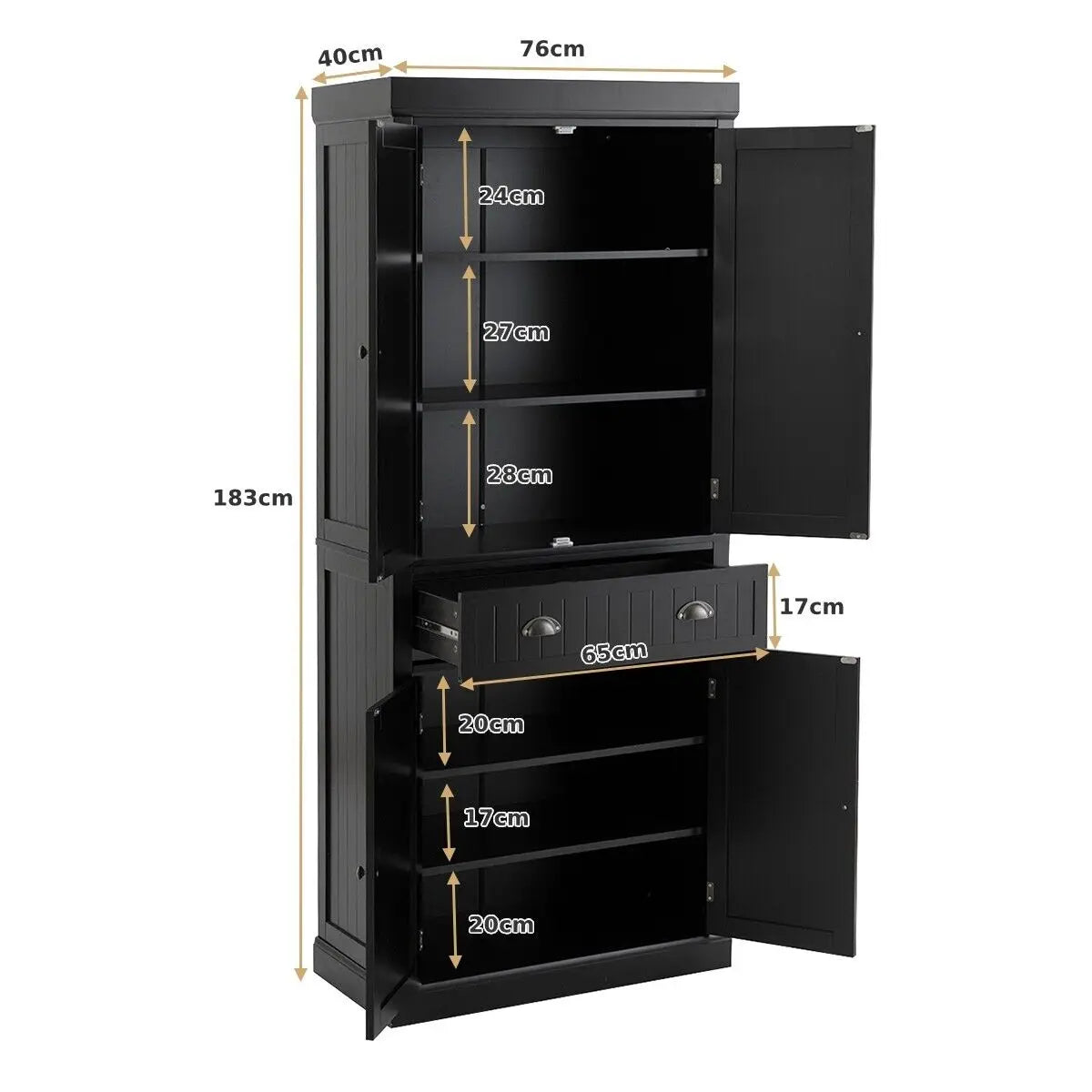 GOFLAME Wood Tall Storage Cabinet 2 Doors Display Organizer Freestanding Pantry Cupboard