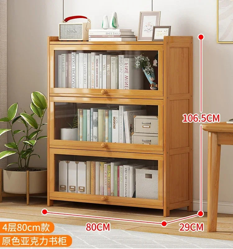 Japanese Home Furniture Bamboo Bookcases Organizer Multi-layer Storage Shelf Simple Retro Bookshelf With Door Modern Office Desk