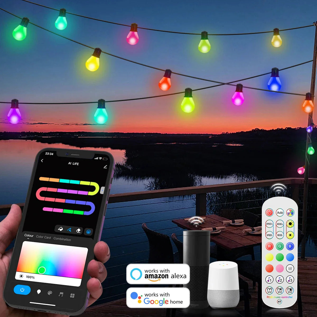 Smart WIFI G40 LED Bulb String Light USB 15M 25 Blubs Fairy Lights