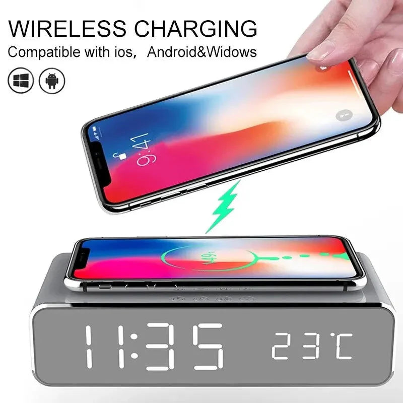 Wireless Charger Time Alarm Clock LED Digital Thermometer
