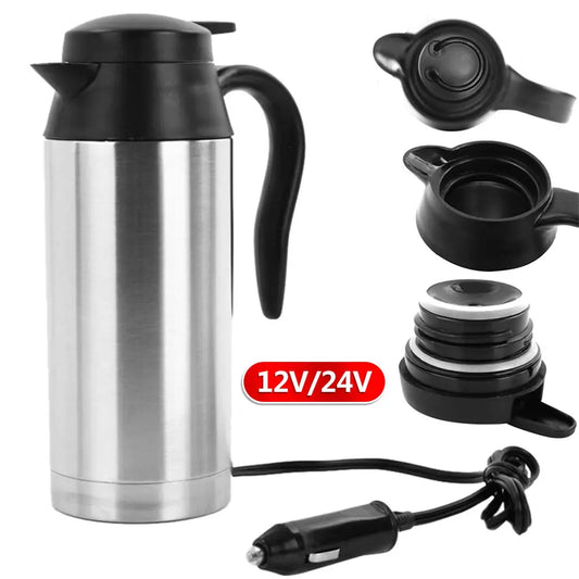 750ML Travel Electric Kettle Car Hot Kettle Car Truck Water Heater Large Capacity 12V/24V Auto Shut Off Fast Boiling 
