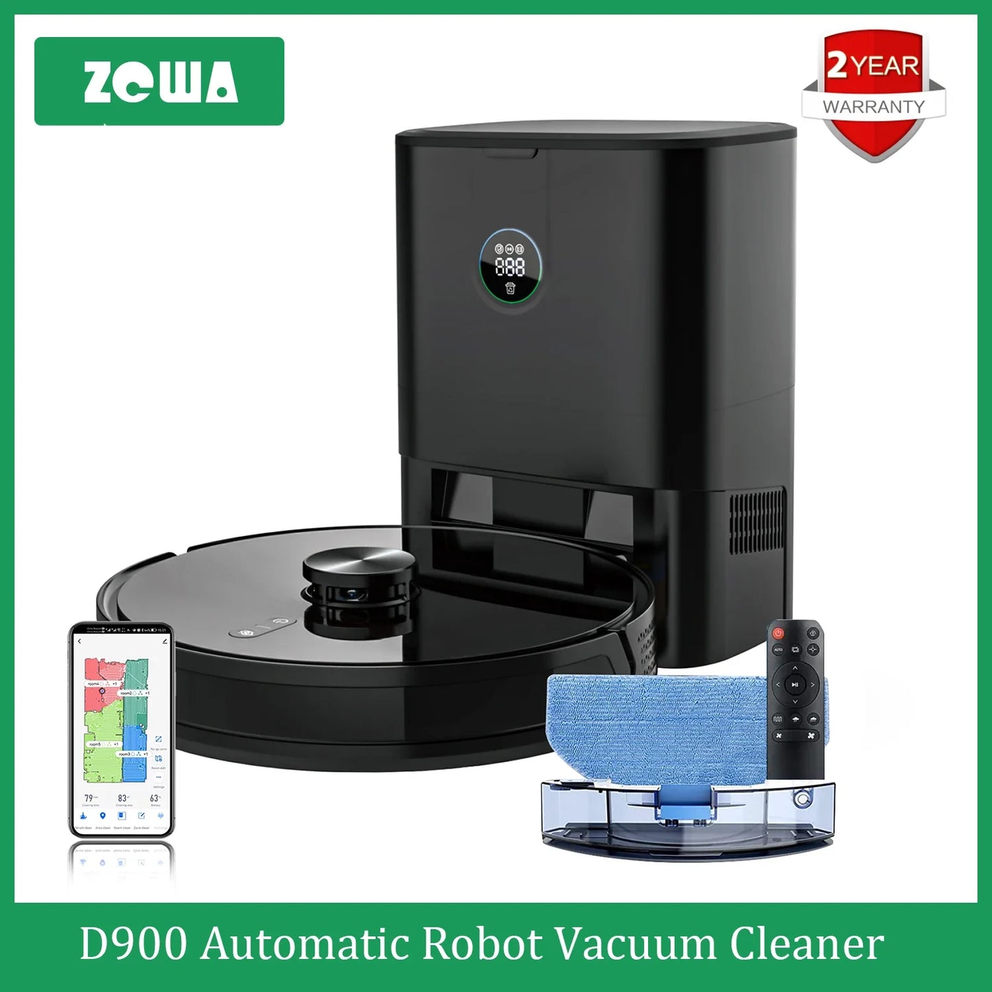 OMESER D900 Robot Vacuum Cleaner with Auto-empty Dock, 6000PA Suction, Multi-Floor Maping, Customized Wet Dry Room Cleaning