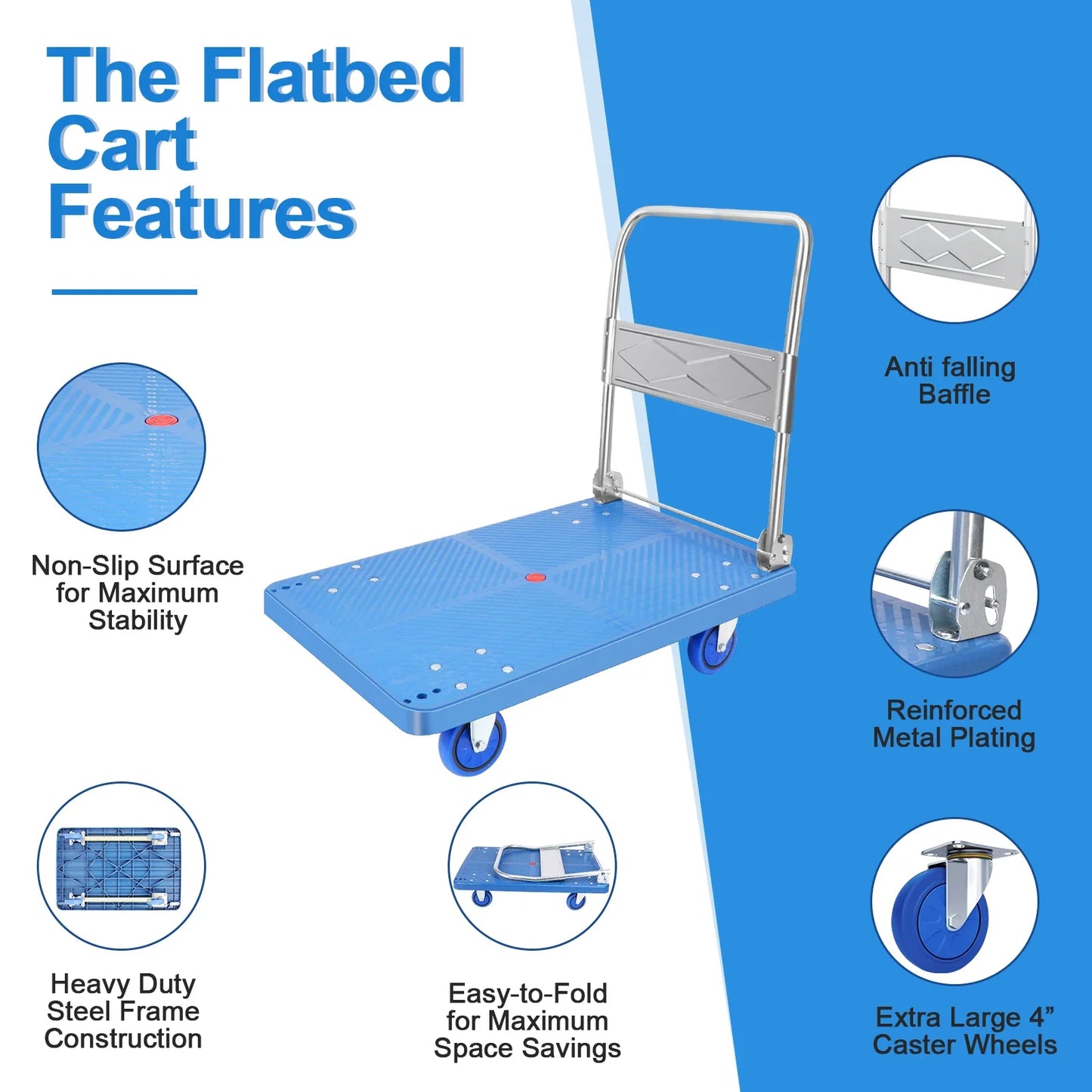 Heavy Duty Shopping Cart Hand Truck Dolly Cart with Wheels Portable Folding Cart Trolley Luggage Cart