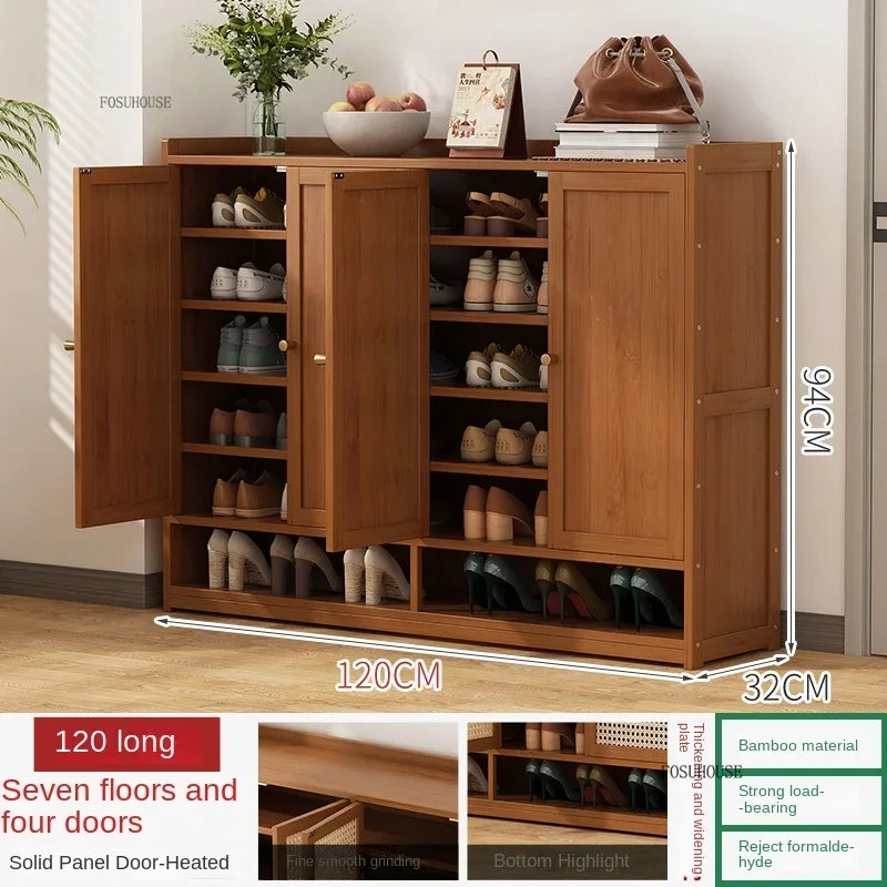 Japanese Bamboo Shoe Rack Indoor Multi-layer Dustproof Shoe Organizers Furniture Imitation Rattan Weave Cabinets for Living Room