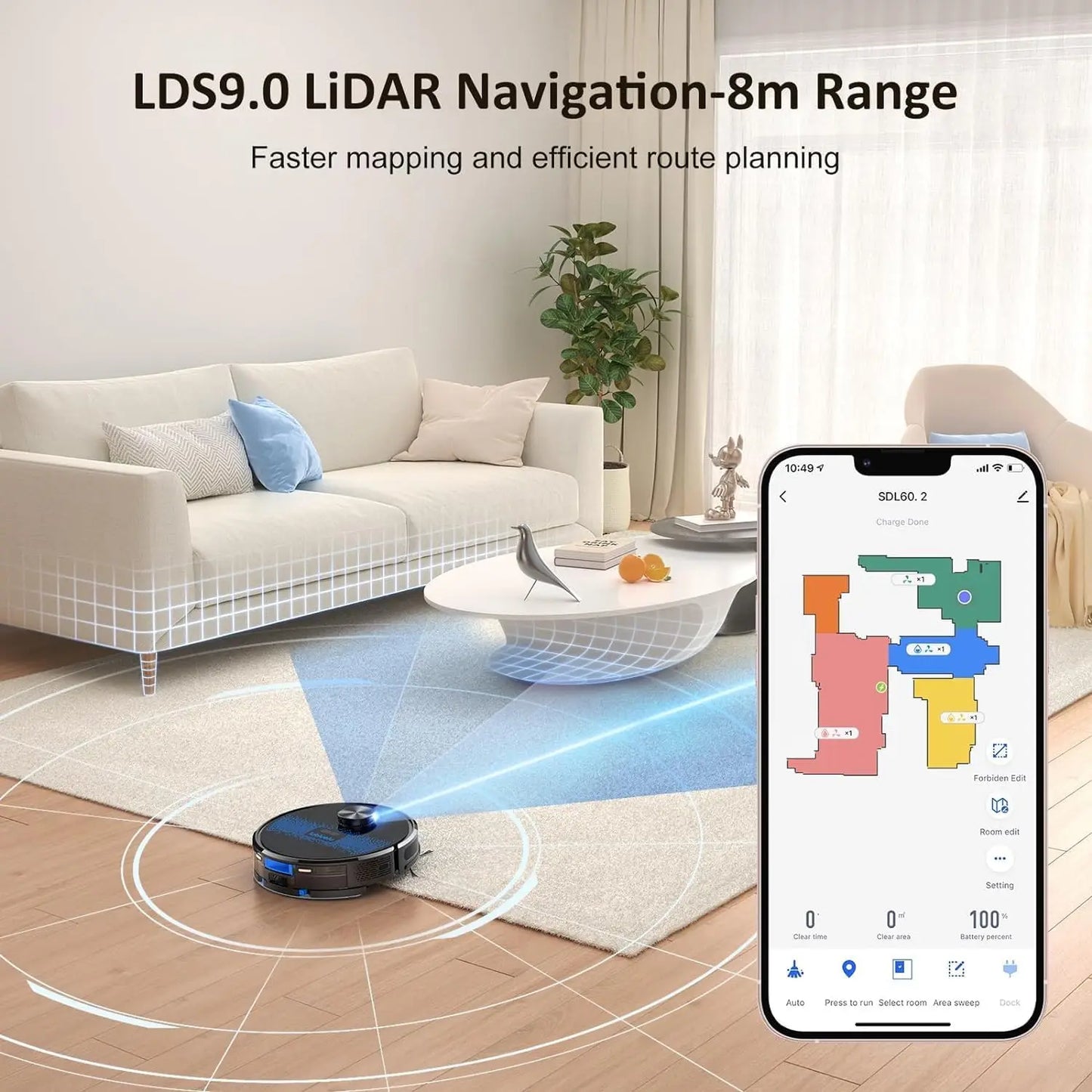 Lubluelu SL60D Robot Vacuum and Mop Combo - 4000Pa Suction, 150Mins Runtime, Quiet Operation, Smart App Control, 10 No-Go Zones
