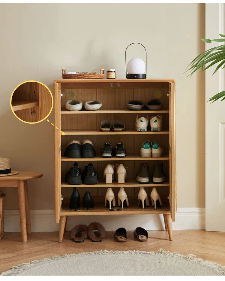Japanese-Style Solid Wood Double-Door Rattan Shoe Cabinet Imported Oak Simple Modern Bedroom Storage Hall Entrance Cabinet