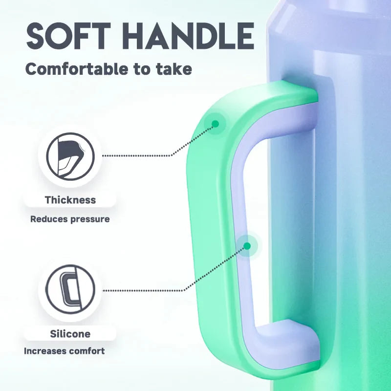 Meoky 50oz Tumbler Handle Straw Insulated Water Bottle Multi-prints Stainless Steel Leak-proof Large Capacity Travel Vacuum Cup