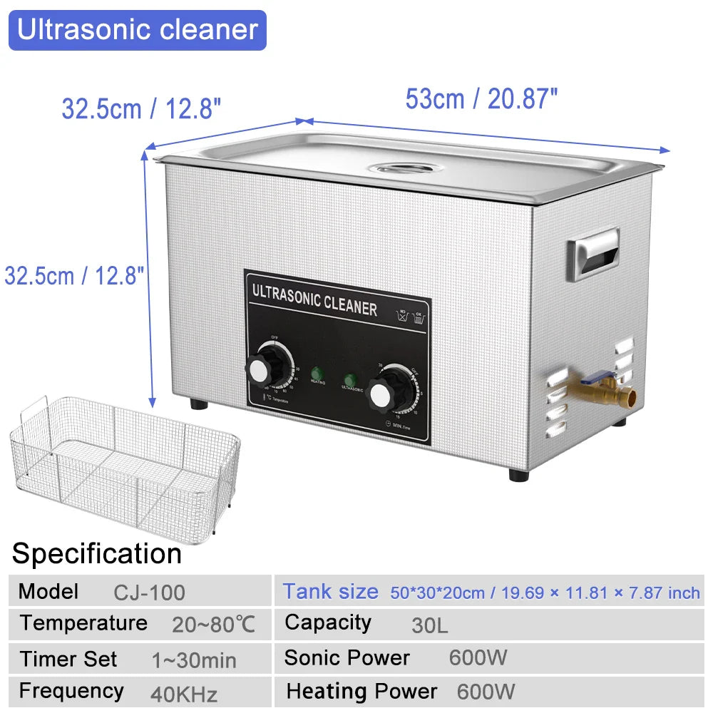 Industrial Ultrasonic Cleaner Cleaning Device 30L 600w 800w 900w Retainer Cleaner Machine Ultrasonic Bath UK AU EU US Plug 220v