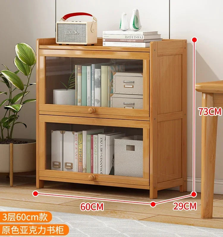 Japanese Home Furniture Bamboo Bookcases Organizer Multi-layer Storage Shelf Simple Retro Bookshelf With Door Modern Office Desk