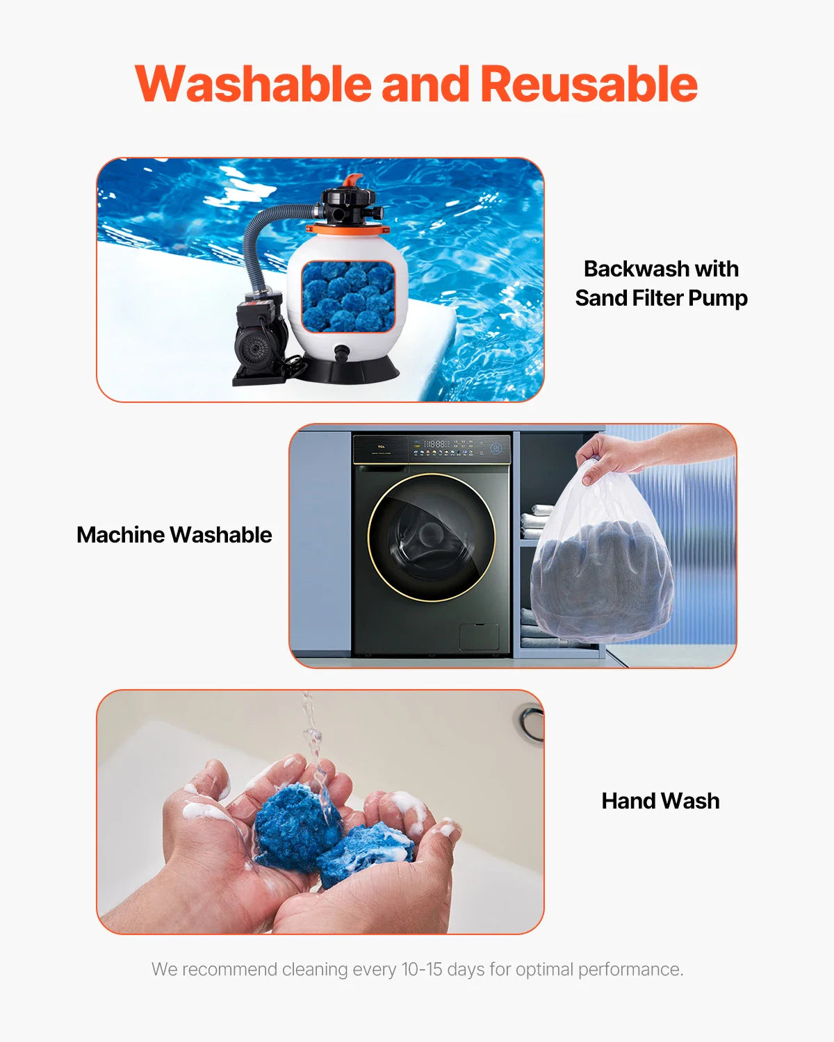VEVOR Pool Filter Balls 1.5 lbs-4.6 lbs Reusable Blue / White Polyester Fiber Filter Media with Wash Bag, for Pool Aquarium Tank