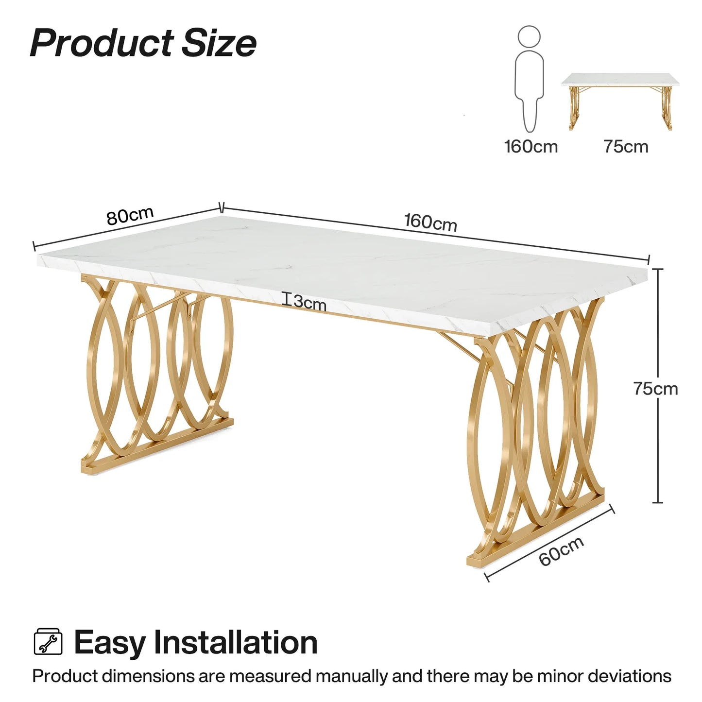 Tribesigns 63-Inch Rectangular Dining Table for 4 to 6, Modern Kitchen Table with Faux Marble Table Top, White Dinner Tables