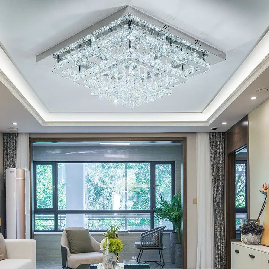 KOMORE Crystal LED Flush Mount Ceiling Light Fixture,  84W / 100W  for Office, Living Room, Bedroom, Kitchen
