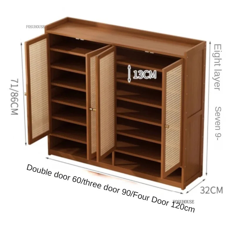 Japanese Bamboo Shoe Rack Indoor Multi-layer Dustproof Shoe Organizers Furniture Imitation Rattan Weave Cabinets for Living Room